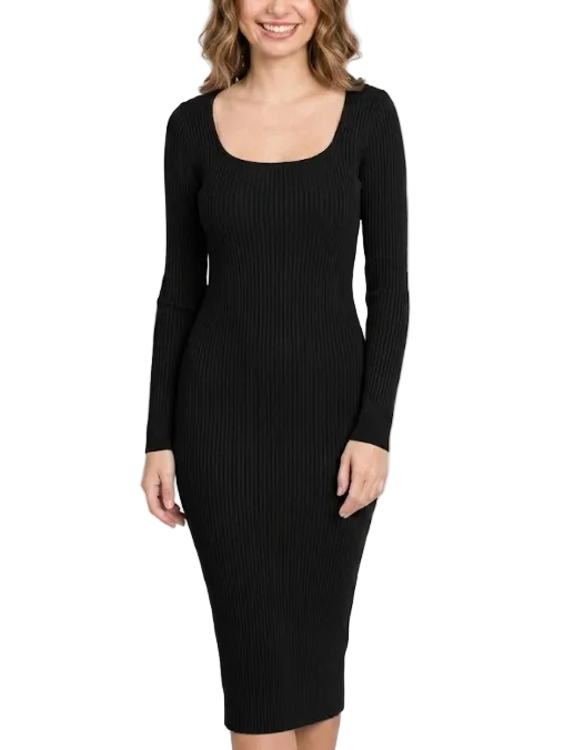 Elegant & Timeless Knitted Full Sleeves Side-Slit Dress for Women – DRESS-B06
