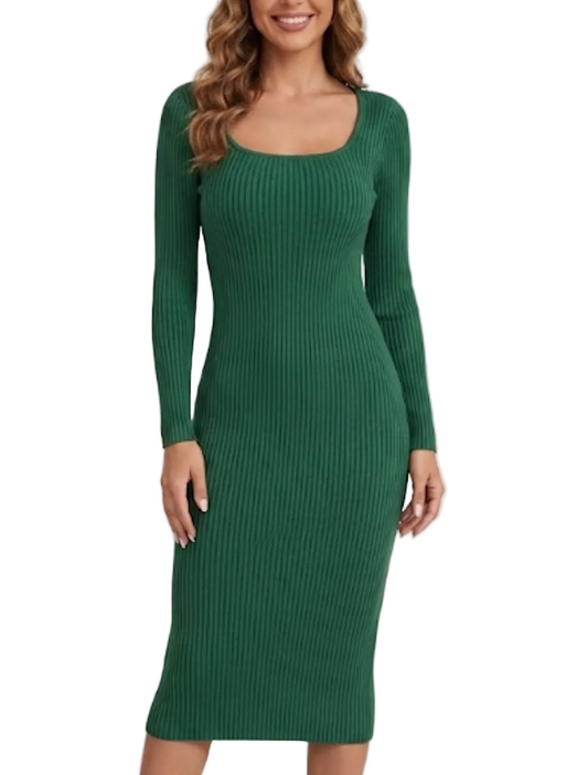 Elegant & Timeless Knitted Full Sleeves Side-Slit Dress for Women – DRESS-B06
