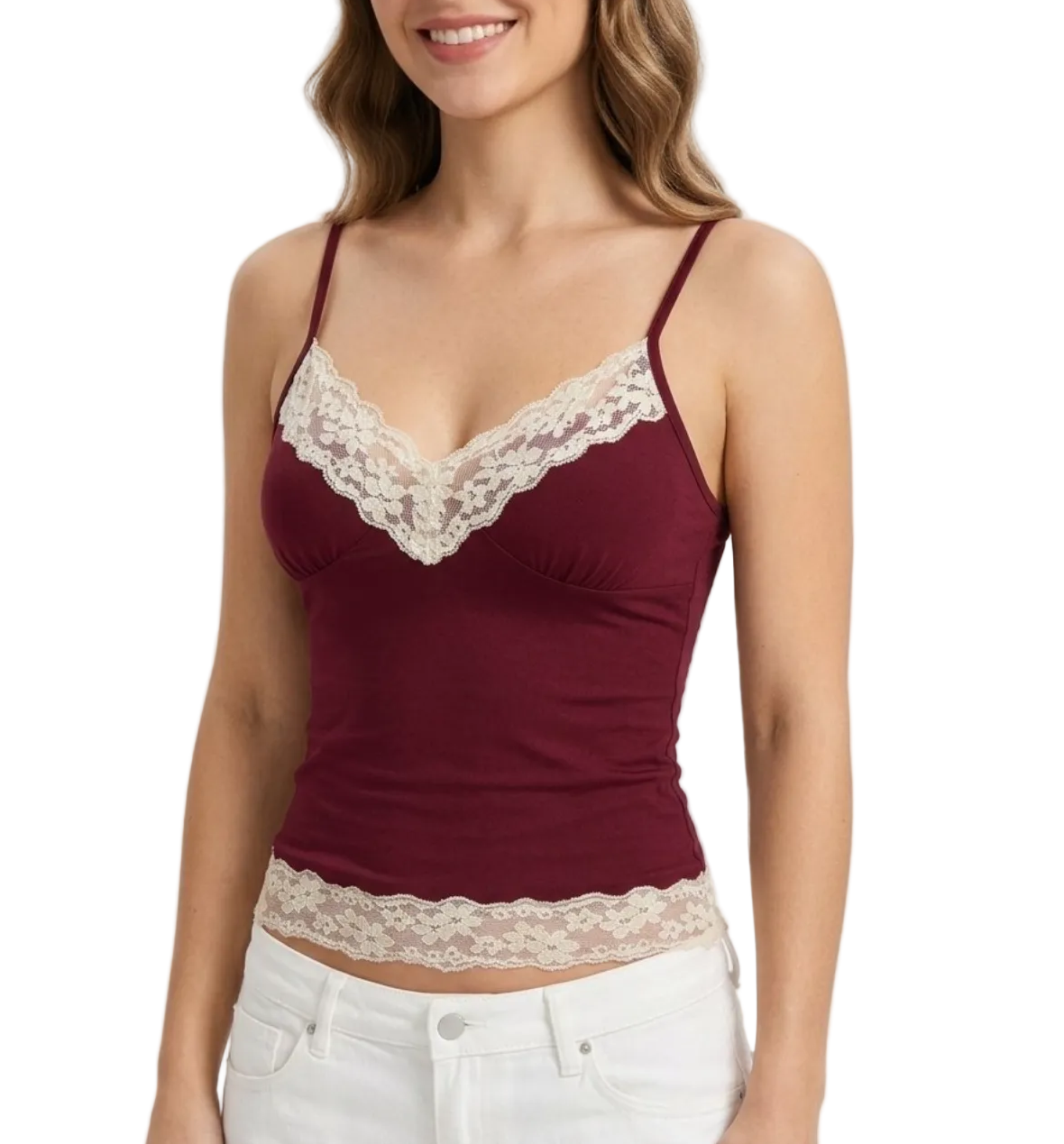 Elegant & Timeless Lace Trim Stretchy Comfy Fitted Adjustable Straps Camisole Tops for Women- BP-B20 -TOP-292