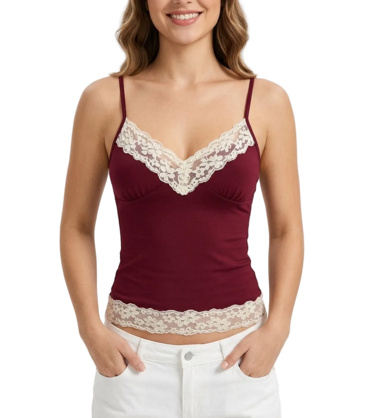 Elegant & Timeless Lace Trim Stretchy Comfy Fitted Adjustable Straps Camisole Tops for Women- BP-B20 -TOP-292