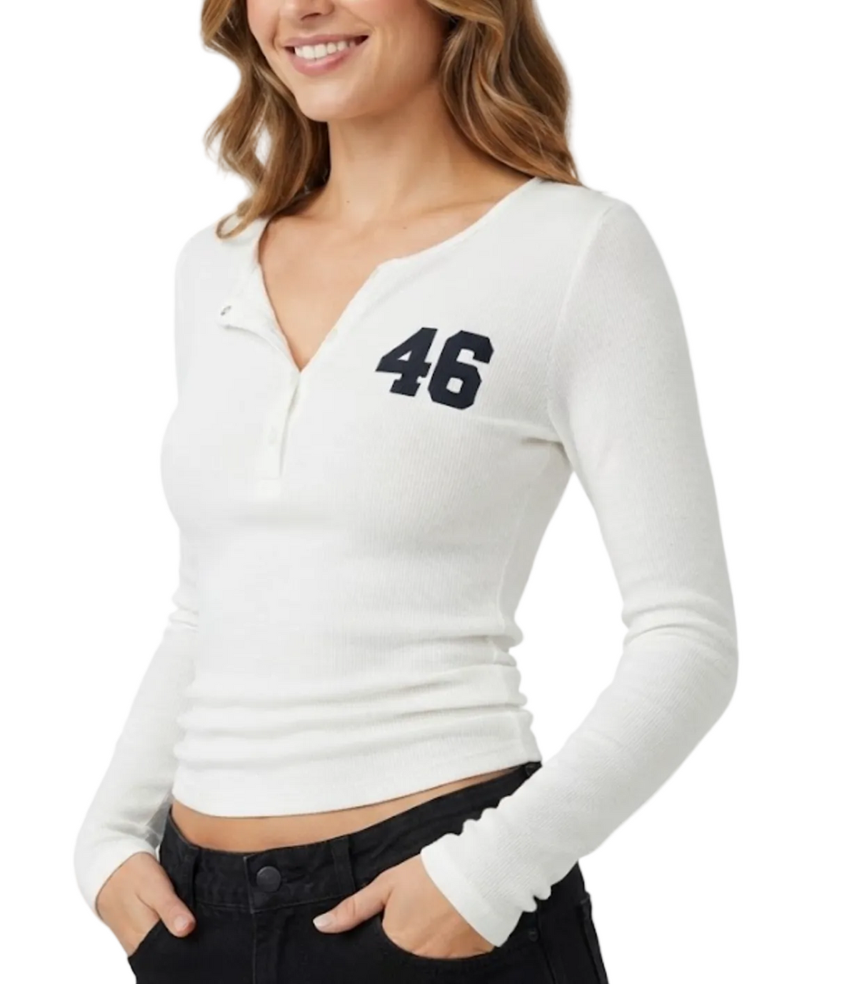 Elegant & Timeless Long Sleeve Buttoned  Front Neck Ribbed Comfy Fitted Tops for Women- BP-B20 -TOP-304