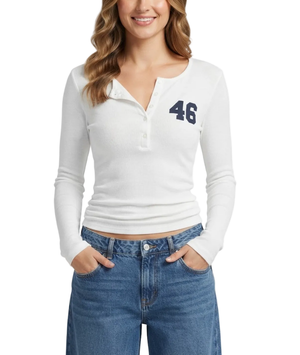 Elegant & Timeless Long Sleeve Buttoned  Front Neck Ribbed Comfy Fitted Tops for Women- BP-B20 -TOP-304