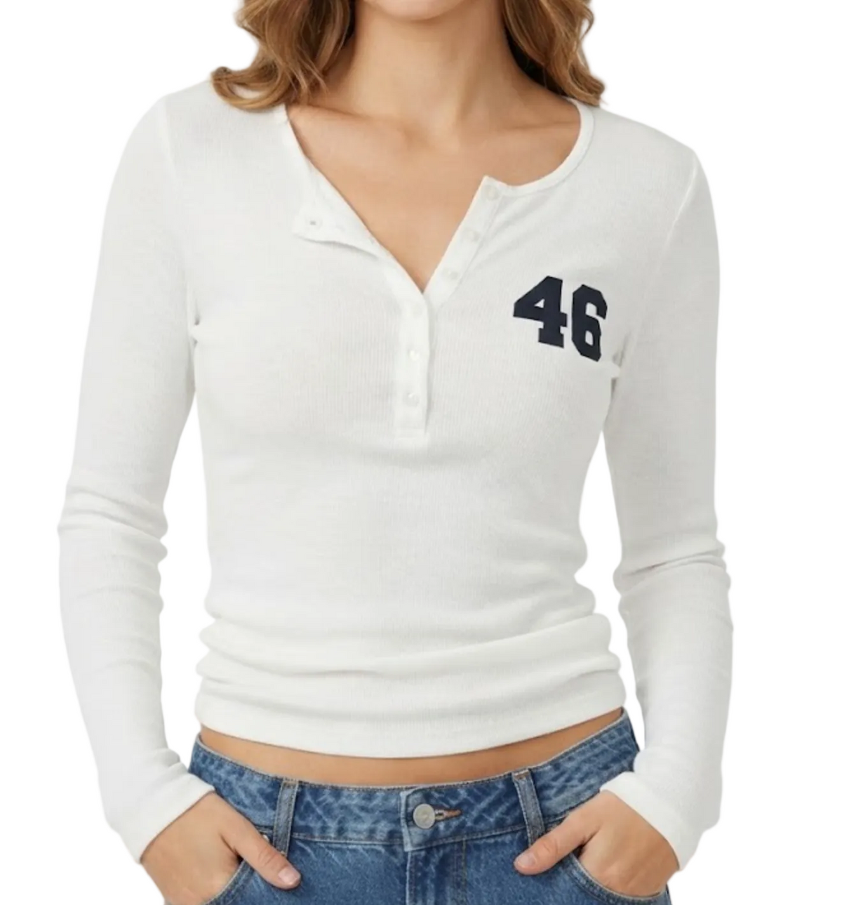 Elegant & Timeless Long Sleeve Buttoned  Front Neck Ribbed Comfy Fitted Tops for Women- BP-B20 -TOP-304