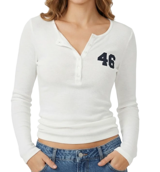 Elegant & Timeless Long Sleeve Buttoned  Front Neck Ribbed Comfy Fitted Tops for Women- BP-B20 -TOP-304