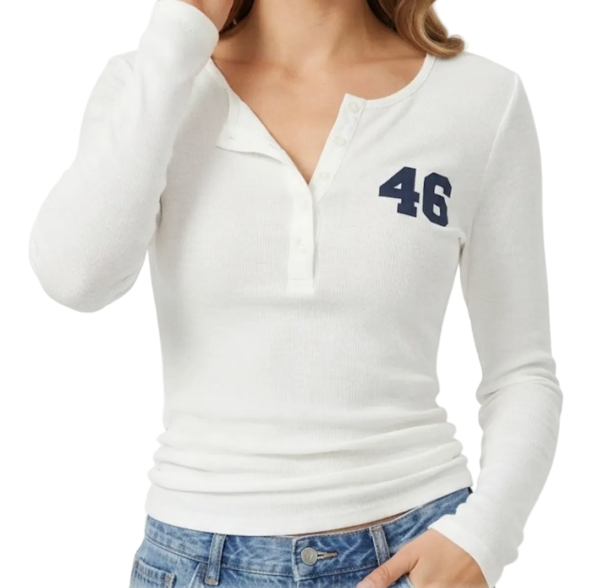 Elegant & Timeless Long Sleeve Buttoned  Front Neck Ribbed Comfy Fitted Tops for Women- BP-B20 -TOP-304
