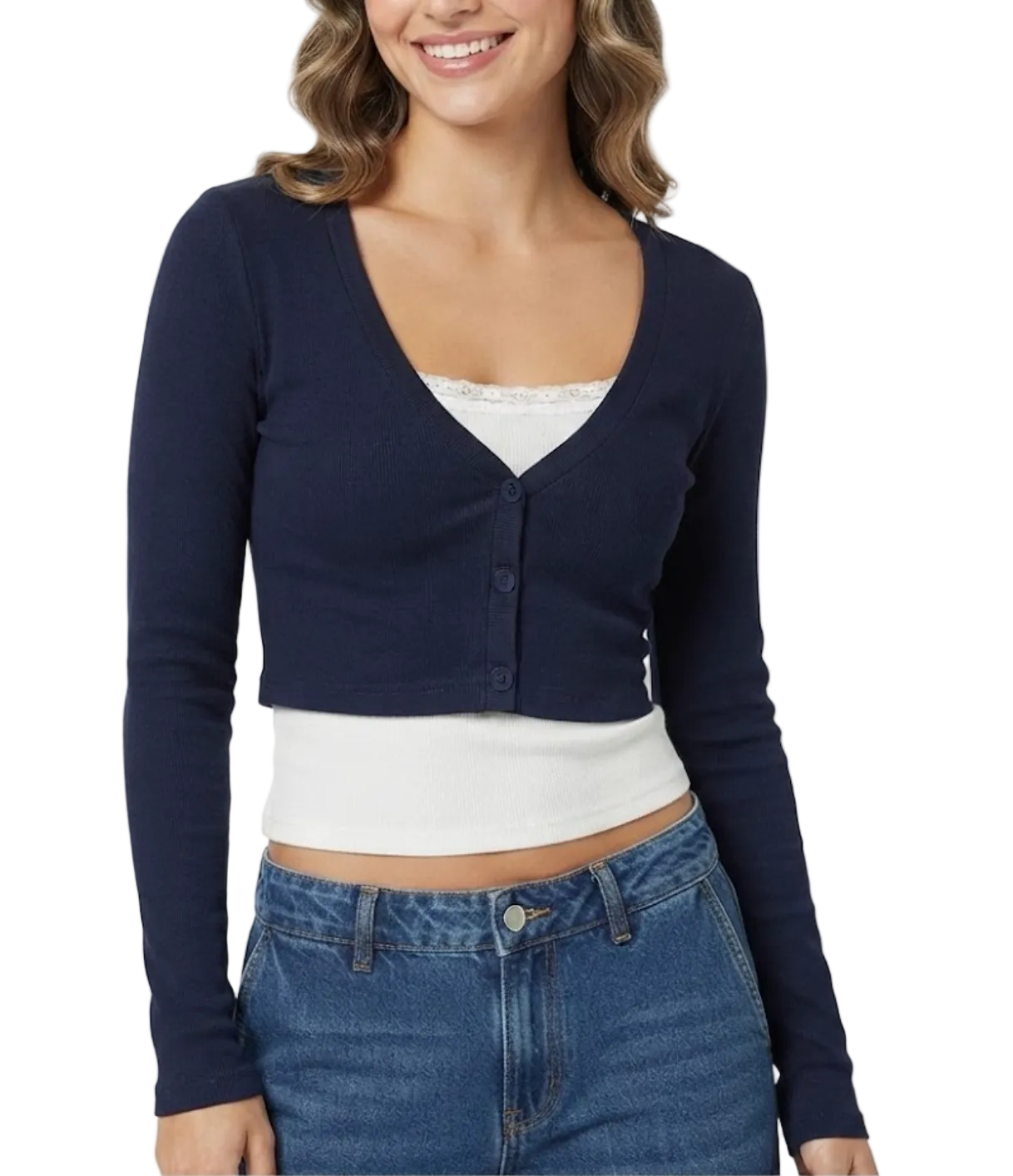 Elegant & Timeless V-Neck Ribbed Stretchy Fitted Long Sleeve Layered Design Tops for Women- BP-B20 -TOP-277
