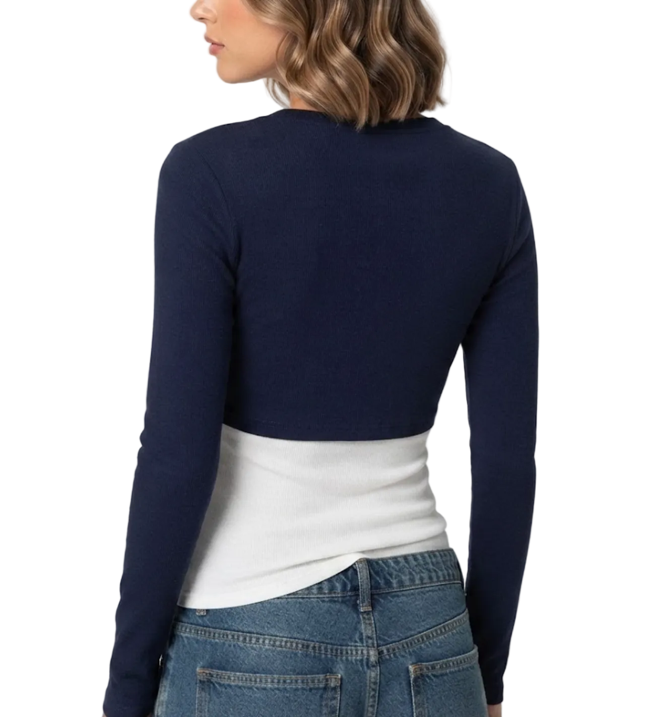 Elegant & Timeless V-Neck Ribbed Stretchy Fitted Long Sleeve Layered Design Tops for Women- BP-B20 -TOP-277