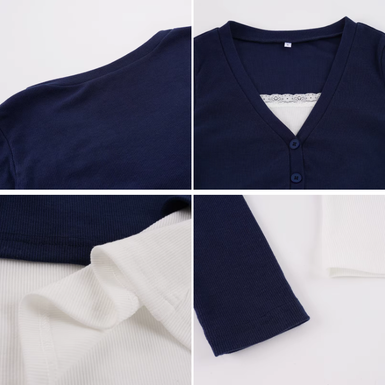 Elegant & Timeless V-Neck Ribbed Stretchy Fitted Long Sleeve Layered Design Tops for Women- BP-B20 -TOP-277
