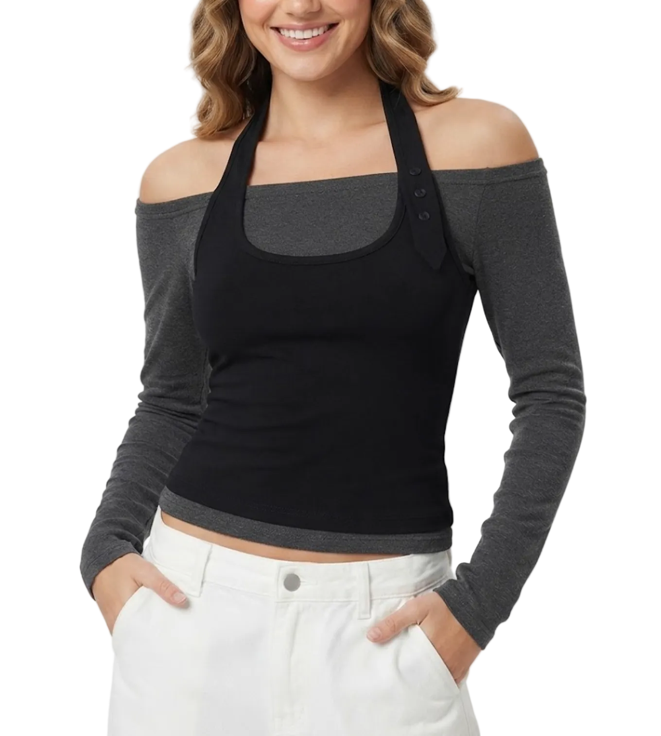 Elegant & Timeless V-Neck Stretchy Fitted Long Sleeve Tops for Women- BP-B20 -TOP-273