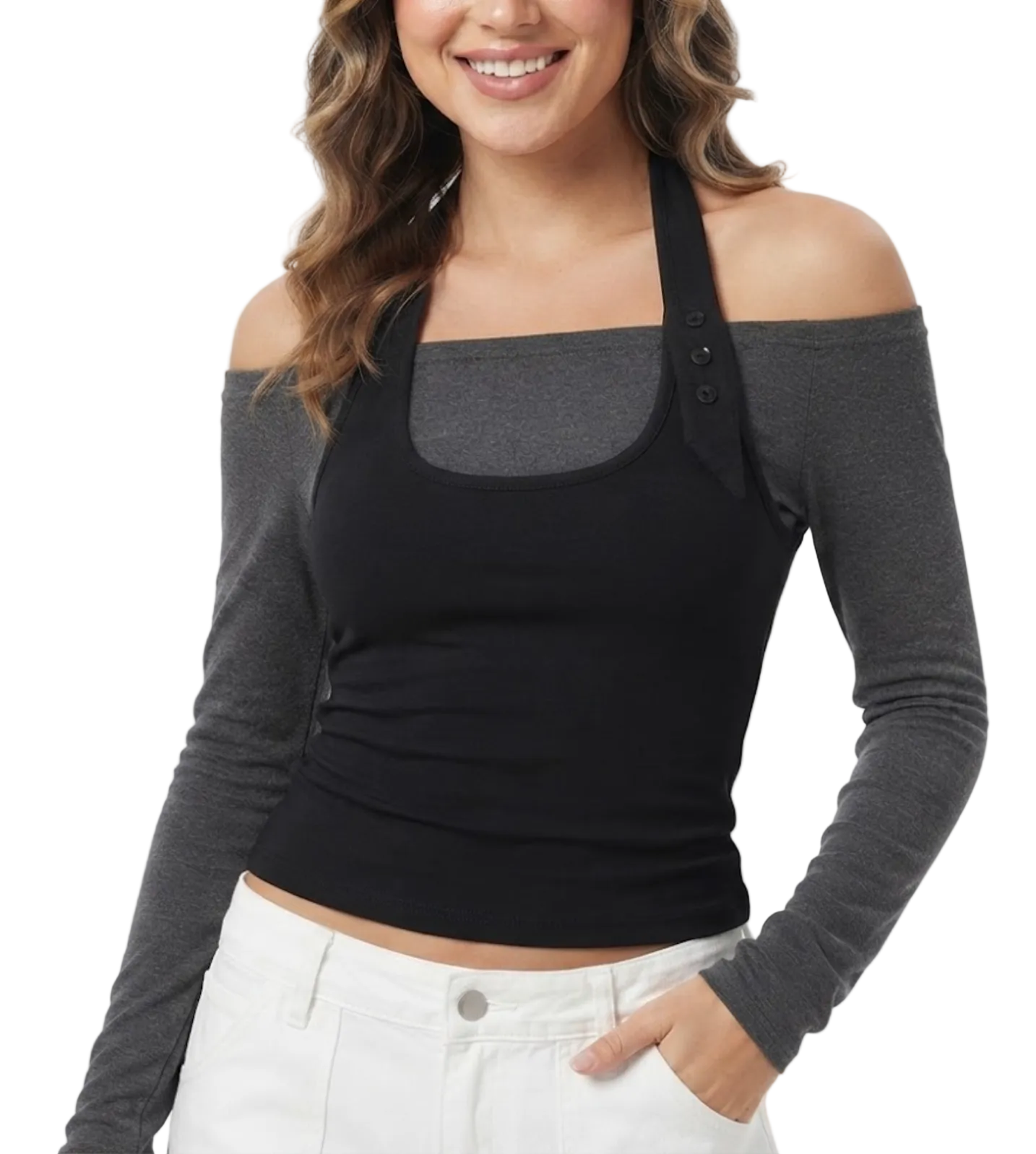 Elegant & Timeless V-Neck Stretchy Fitted Long Sleeve Tops for Women- BP-B20 -TOP-273