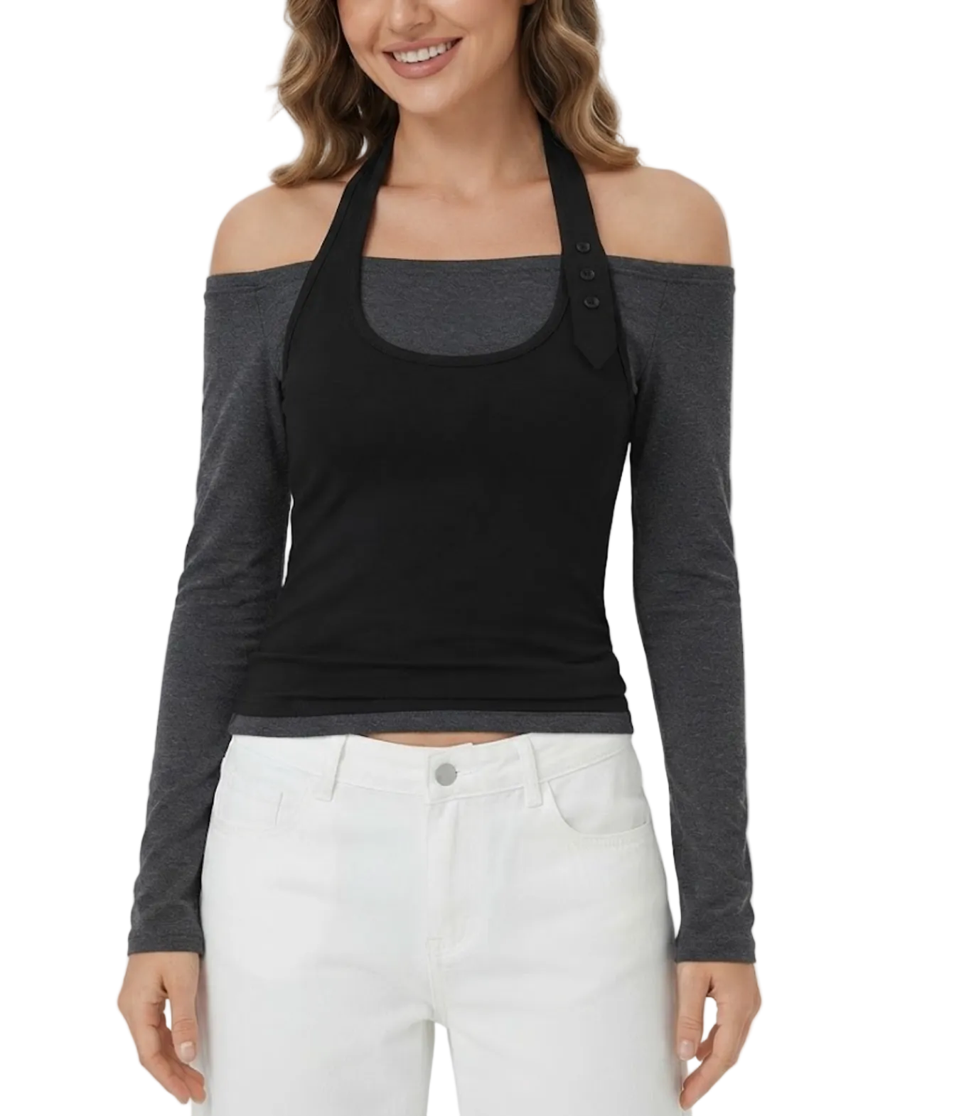 Elegant & Timeless V-Neck Stretchy Fitted Long Sleeve Tops for Women- BP-B20 -TOP-273