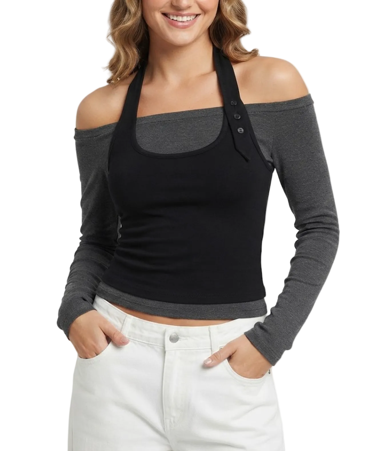 Elegant & Timeless V-Neck Stretchy Fitted Long Sleeve Tops for Women- BP-B20 -TOP-273