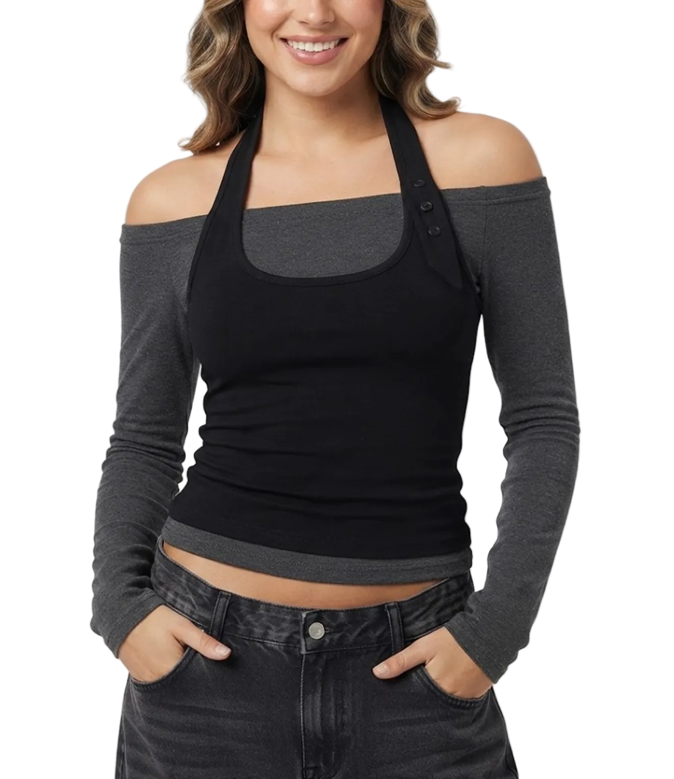 Elegant & Timeless V-Neck Stretchy Fitted Long Sleeve Tops for Women- BP-B20 -TOP-273