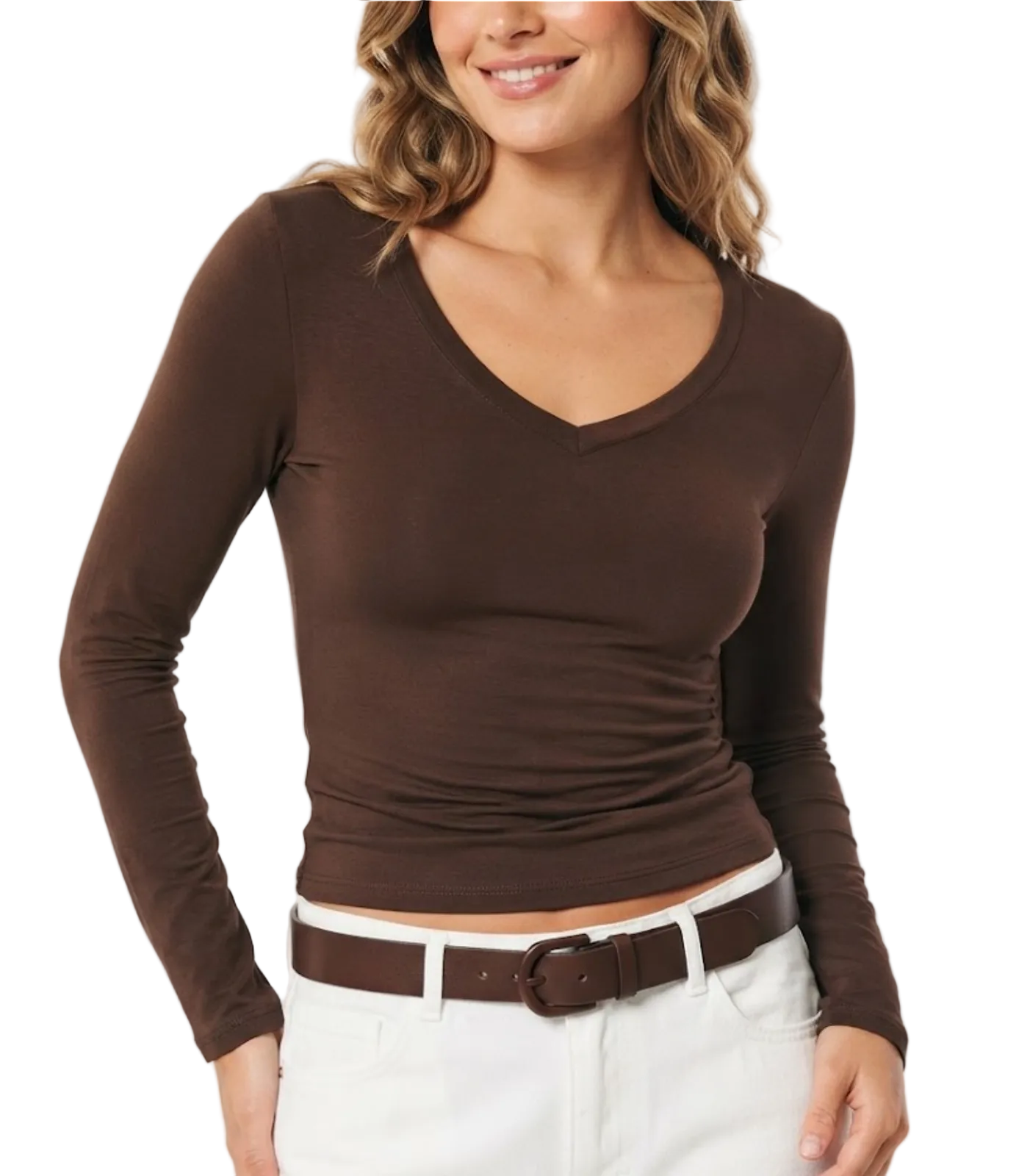 Elegant & Timeless V-Neck Stretchy Fitted Long Sleeve Tops for Women- BP-B20 -TOP-273A