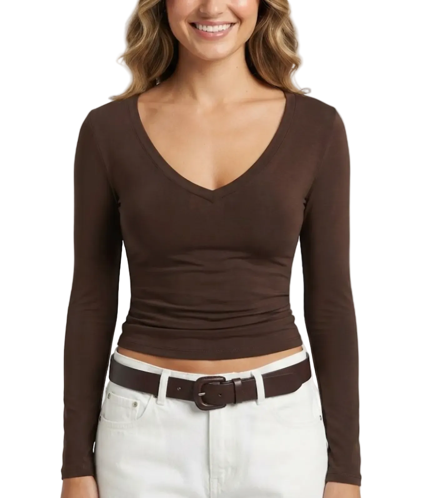 Elegant & Timeless V-Neck Stretchy Fitted Long Sleeve Tops for Women- BP-B20 -TOP-273A