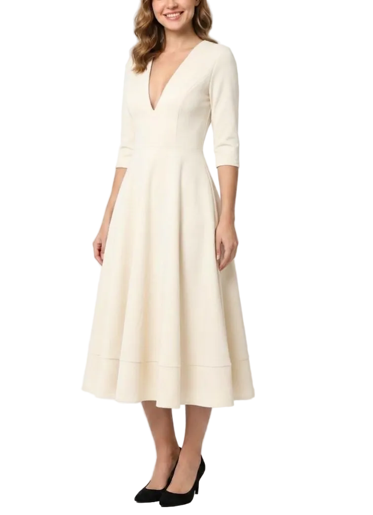 Elegant and Luxurious V-neck pocket A-line Dress for Women – DRESS-B67