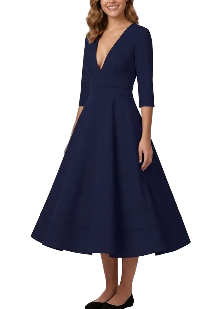 Elegant and Luxurious V-neck pocket A-line Dress for Women – DRESS-B67