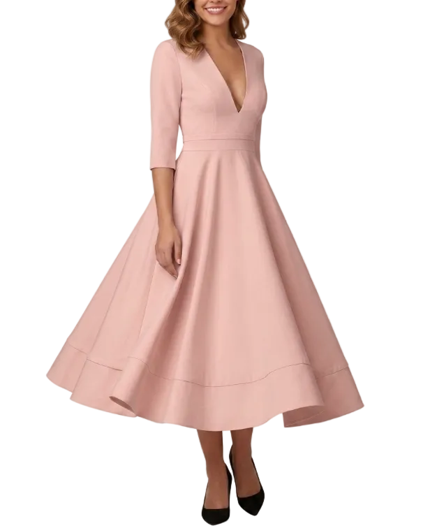Elegant and Luxurious V-neck pocket A-line Dress for Women – DRESS-B67