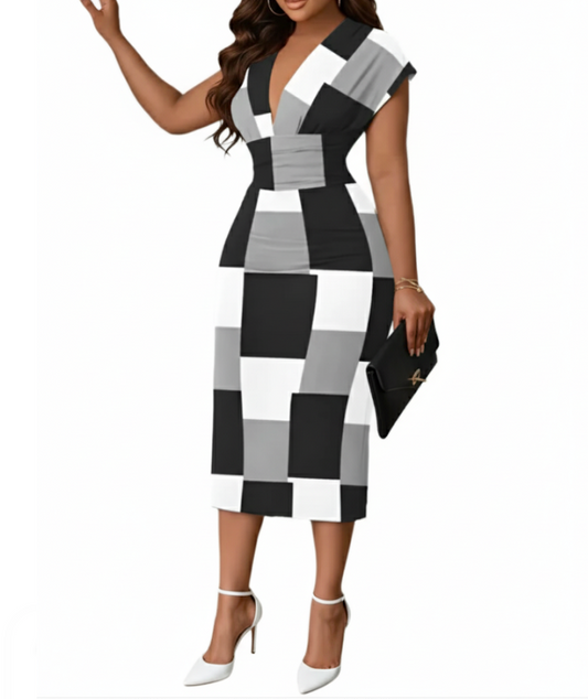 Elegant deep V-neck Pencil Dress for Women – DRESS-B04A