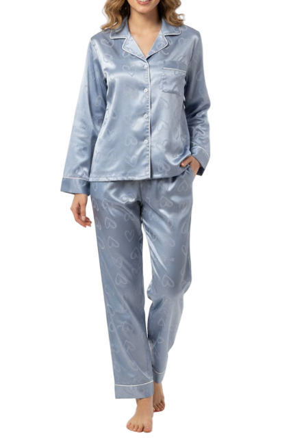 Comfortable Luxury Soft Ice Silk Long Sleeve  Pajama Set B2 – PJS-14AAA
