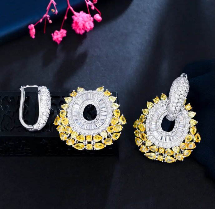 Trendy Luxury Cubic Zirconia Pave Dangle 2 in 1 Earrings for Women - CZ-Earring- ER - 151