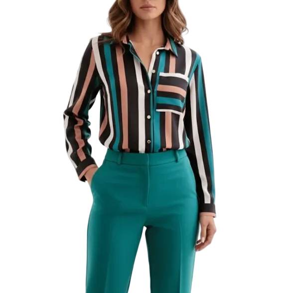 Long Sleeve Striped Collar Shirt for Women –BL45