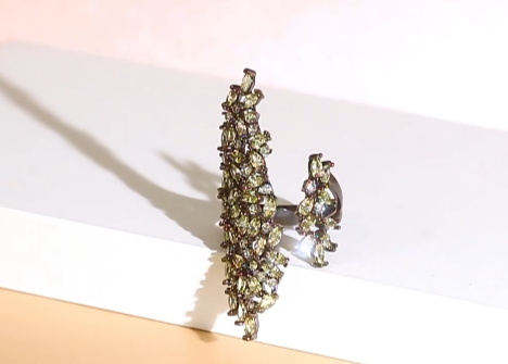 Luxury Black Gun Plated Olive-Green Cubic Zircon Paved Adjustable Ring RG-22