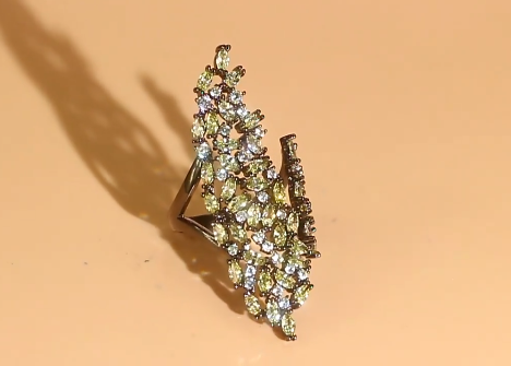 Luxury Black Gun Plated Olive-Green Cubic Zircon Paved Adjustable Ring RG-22