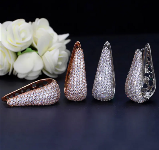 Luxury Brass Gold Plated Full Micro Paved Cubic Zircon Hoop Earrings for Women - CZ-Earring- ER - 11
