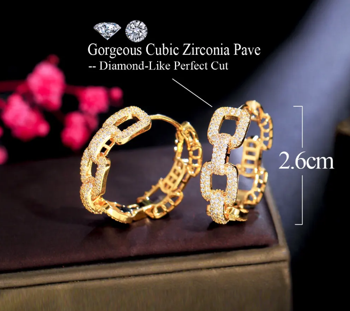 Micro Pave Cubic Zirconia Stones 18k Gold Plated Hoop Earring for Women - CZ-Earring- ER - 03