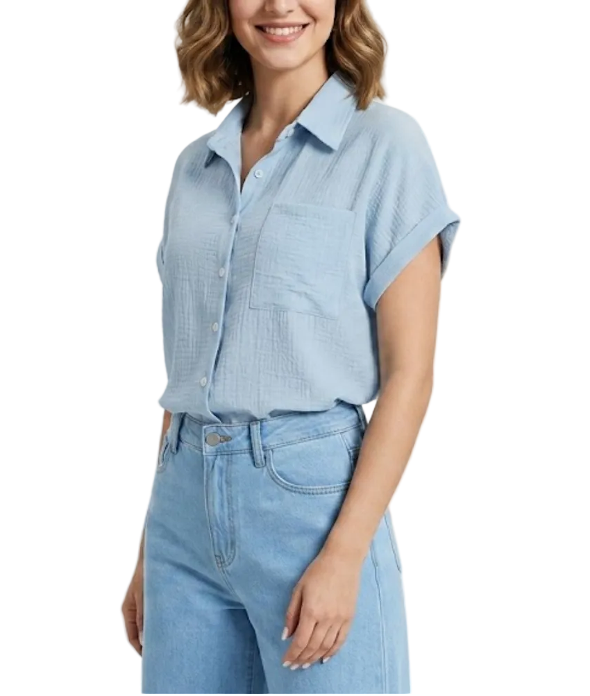 NO Ironing Wrinkled Fabric with Short Sleeve Collar – Shirt for Women – BL30