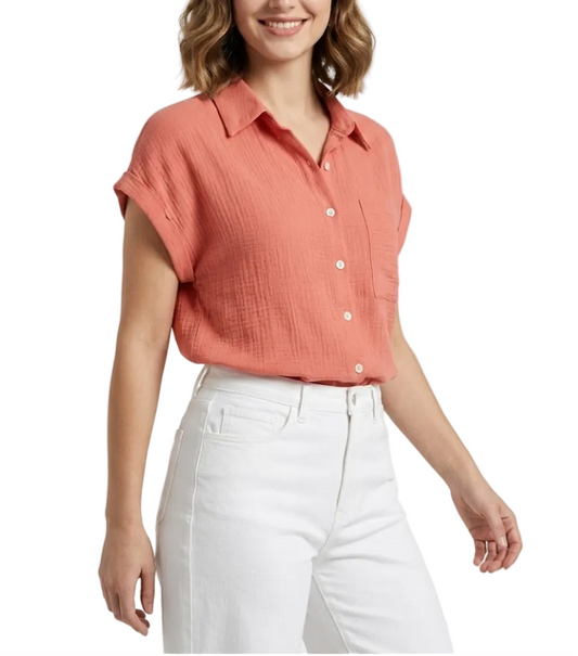 NO Ironing Wrinkled Fabric with Short Sleeve Collar – Shirt for Women – BL30