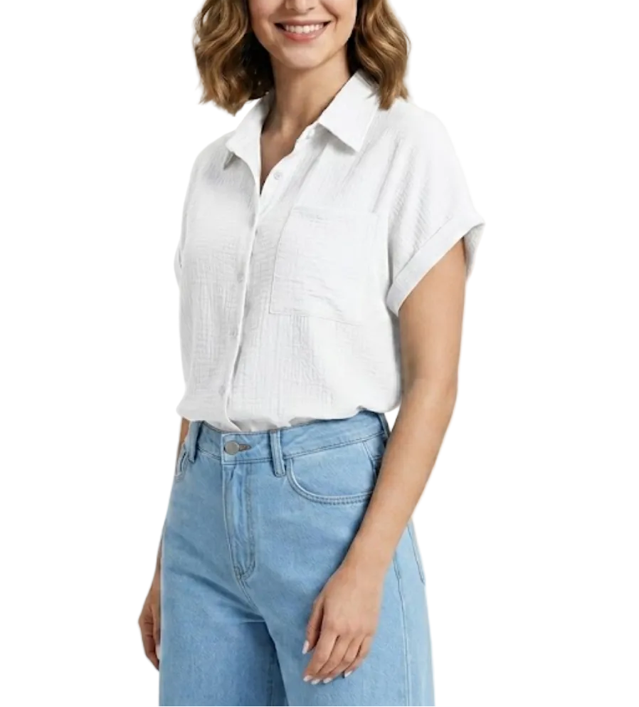 NO Ironing Wrinkled Fabric with Short Sleeve Collar – Shirt for Women – BL30