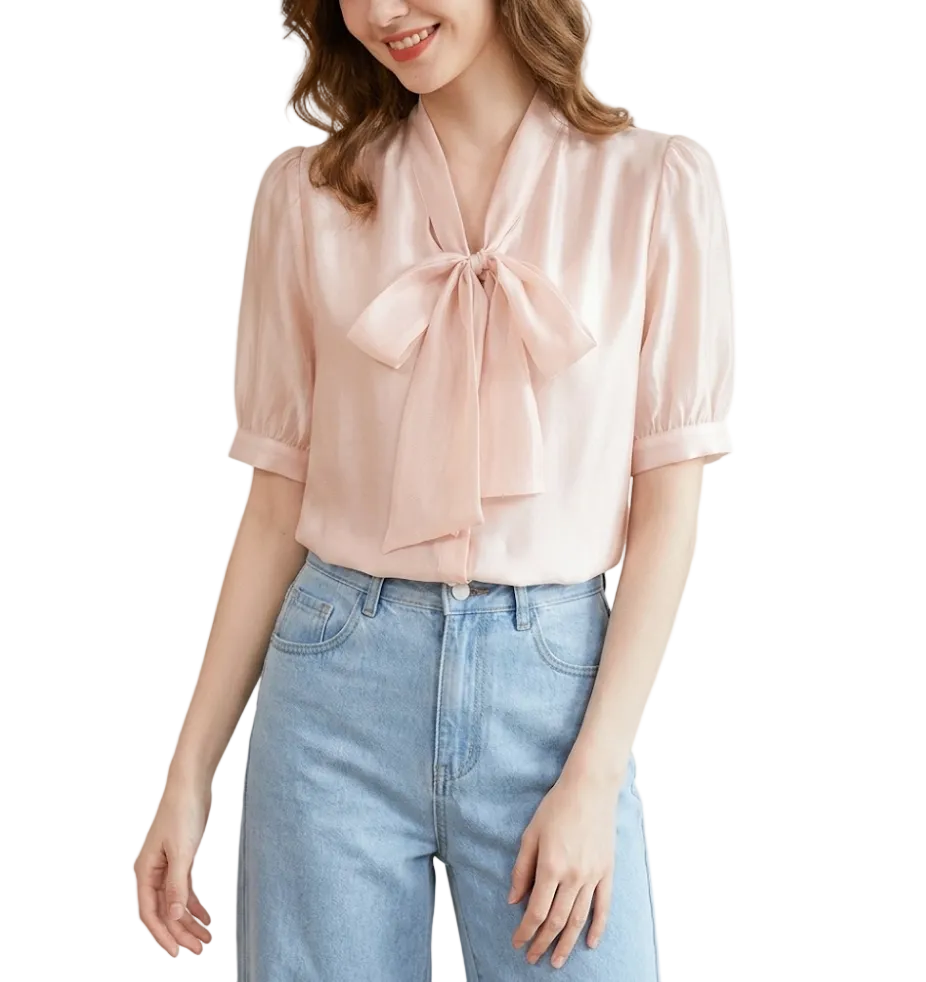 Timeless & Elegant Short Puff Sleeve Blouses for Women  - B13-TOP-401