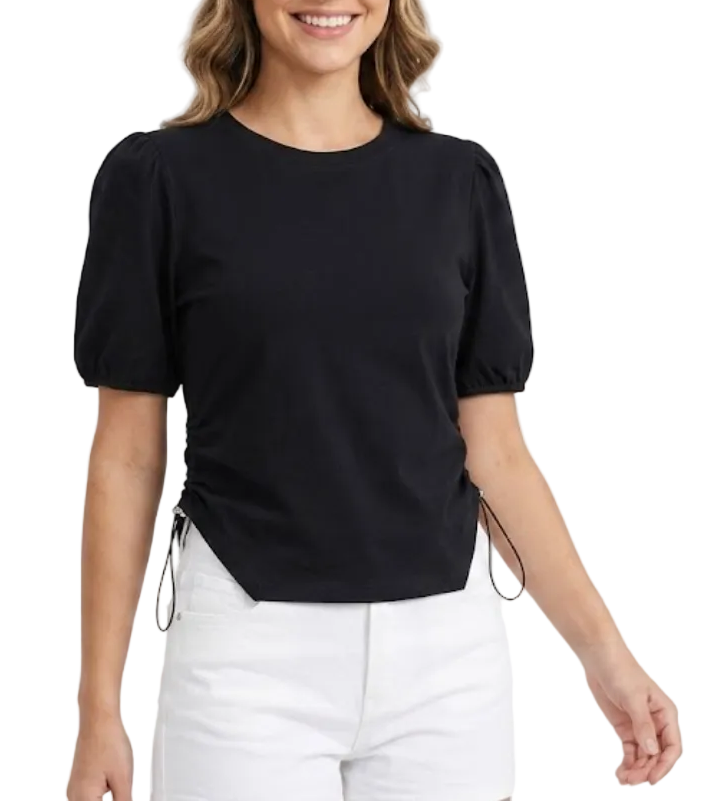 Round Neck Slim Waist Versatile Bubble Sleeve Women's T-shirt -B6-TOP-B662