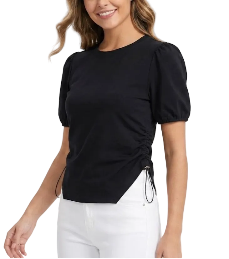 Round Neck Slim Waist Versatile Bubble Sleeve Women's T-shirt -B6-TOP-B662