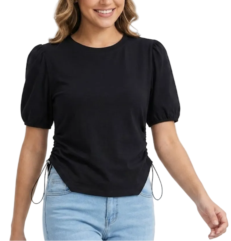Round Neck Slim Waist Versatile Bubble Sleeve Women's T-shirt -B6-TOP-B662