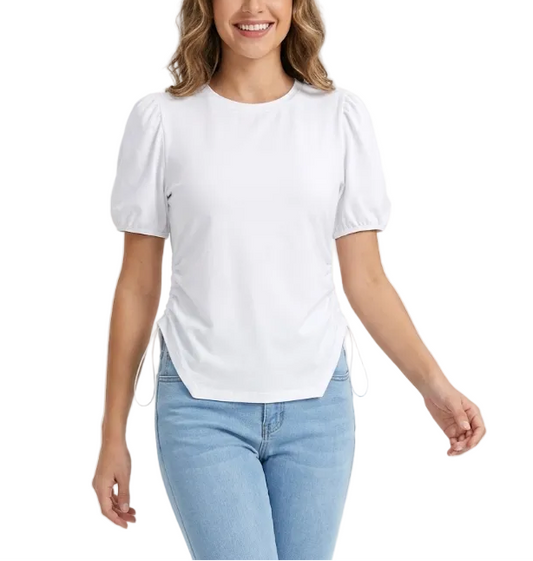 Round Neck Slim Waist Versatile Bubble Sleeve Women's T-shirt -B6-TOP-B662