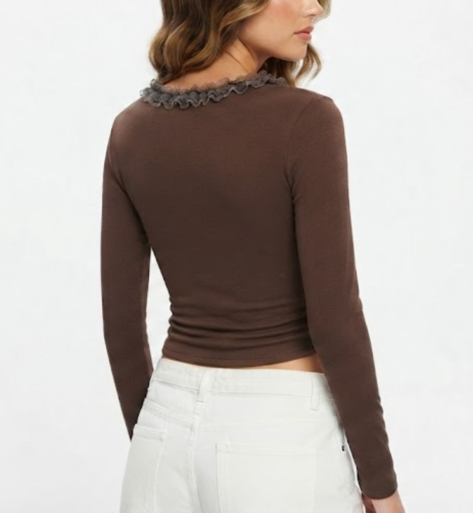 Elegant Long Sleeve Lace Ruffled V-neck Blouses for Women - BP-B20 -TOP-101