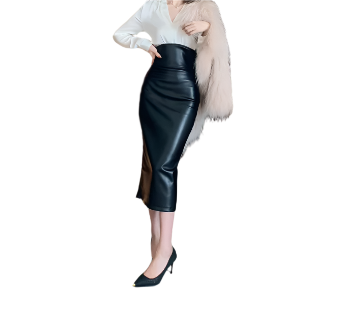 Trendy High Waist PU Leather Ladies Pencil Skirt for Women - B4-SKT-22