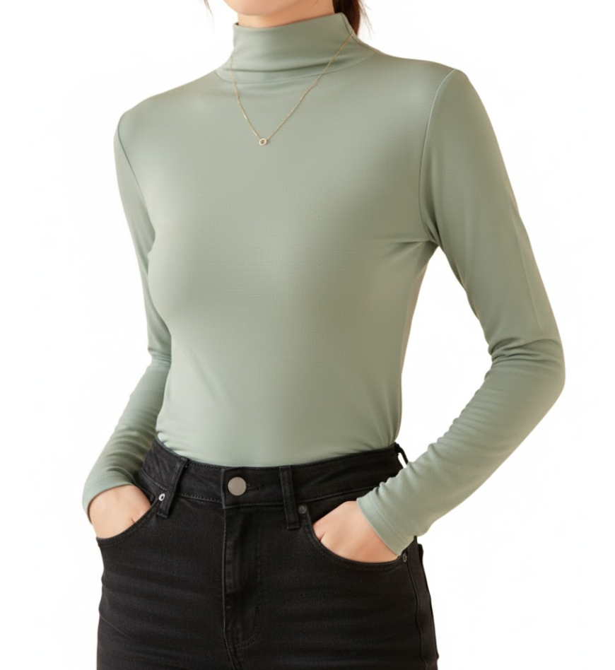 Women High Neck Long Sleeve SOFT & Stretchy Shirt B2-BL-1014