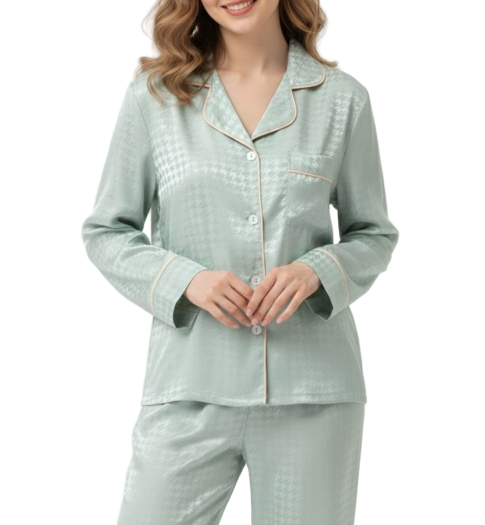 Comfortable Soft Satin-Silk Long Sleeve Pajama Set for Women -B16-PJ-24
