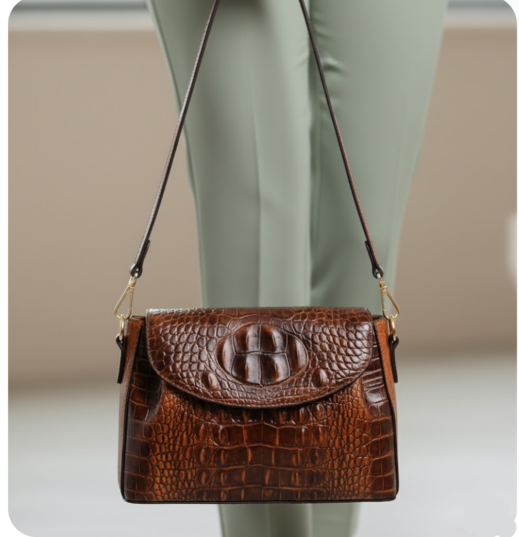 Trendy & Timeless PU Leather with Crocodile Pattern Flap Shoulder Bag Handbags - B20-PURSE-PU28