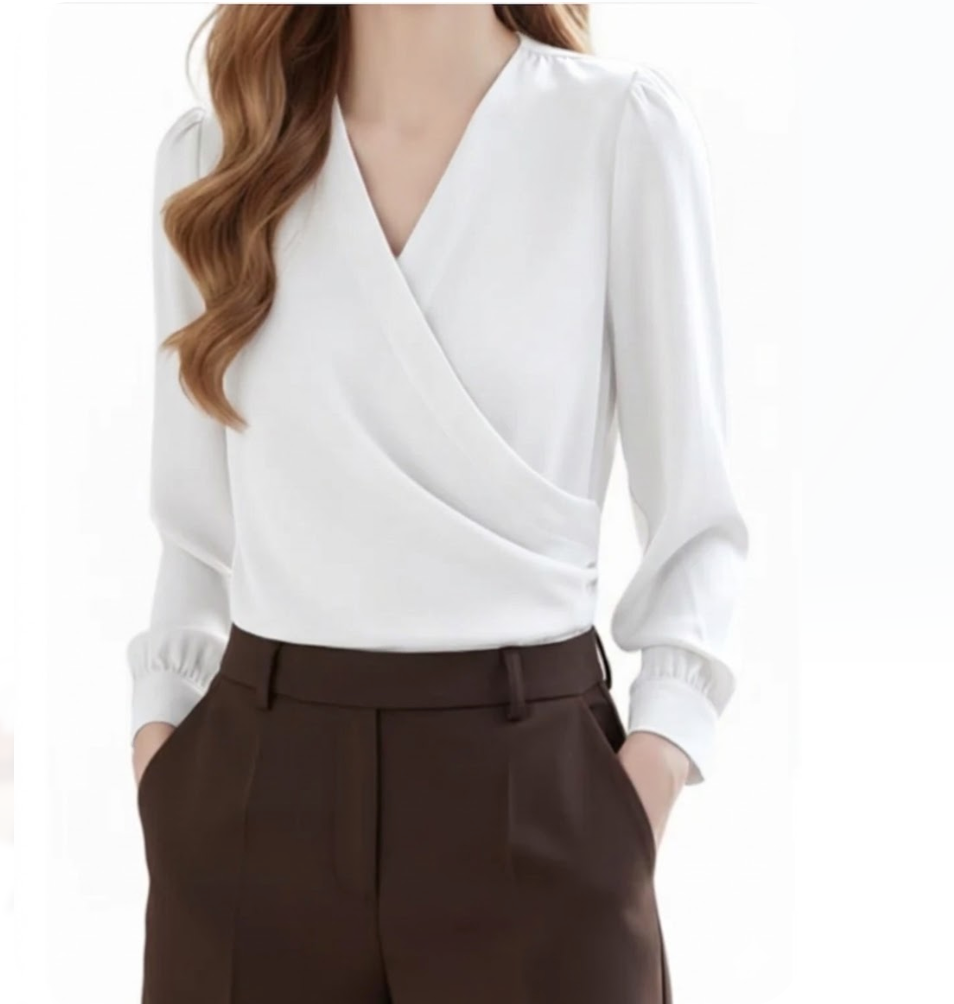 Trendy & Timeless Long Sleeve V-neck Pullover  Blouses for Women - B15-TOP-34