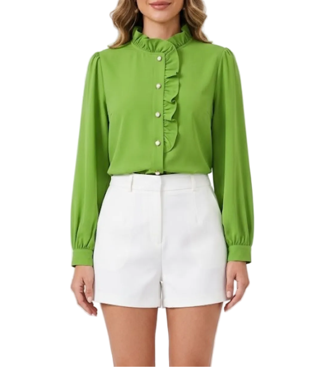 Trendy & Timeless Long Sleeve Ruffled Collar Blouses for Women - B15-TOP-21