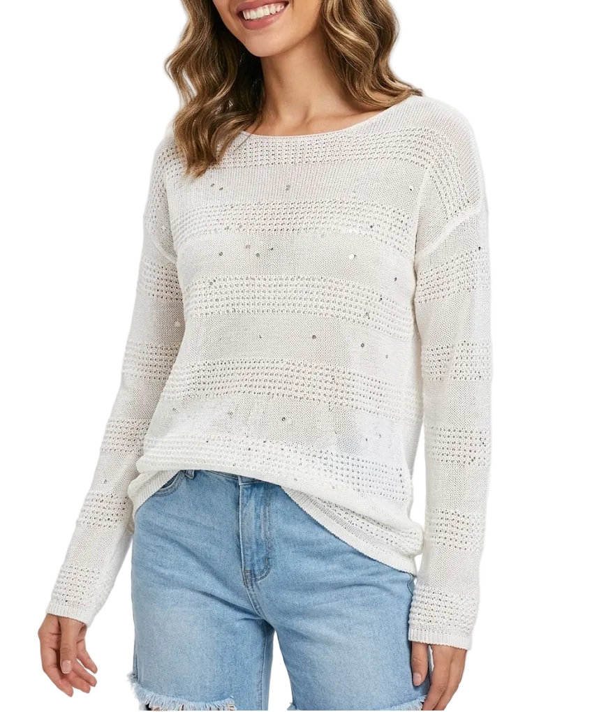 Timeless & Elegant Long Sleeve O-Neck Sequined Knitted Blouses for Women  - B6-TOP-B724