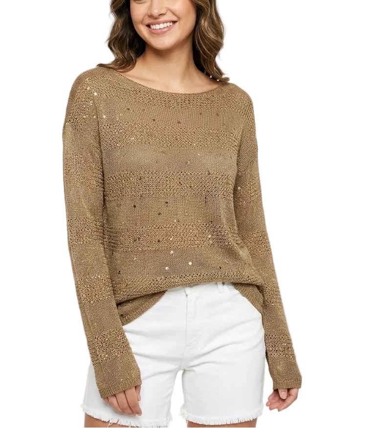 Timeless & Elegant Long Sleeve O-Neck Sequined Knitted Blouses for Women  - B6-TOP-B724