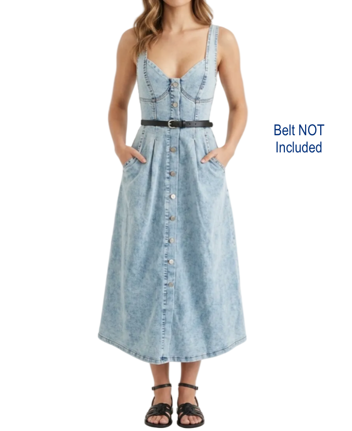 Trendy & Timeless Sleeveless Slim Waist Button Front Denim Dresses - B6-DRESS-20