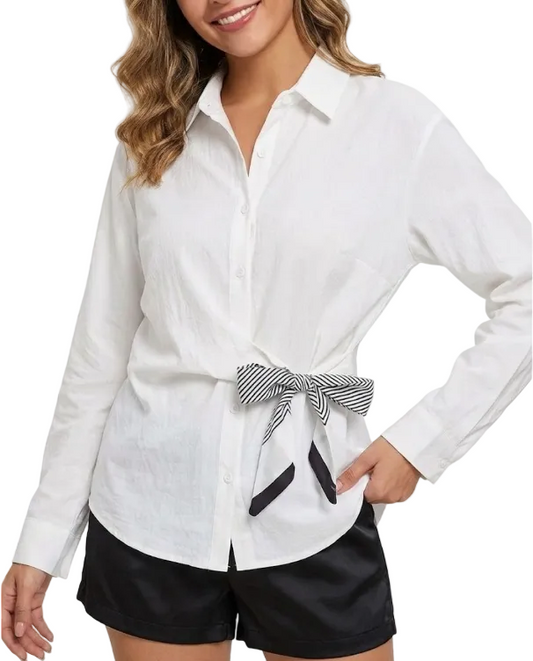 Trendy & Elegant Long Sleeve Slim Waist Shirts for Women  -B6-TOP-B820
