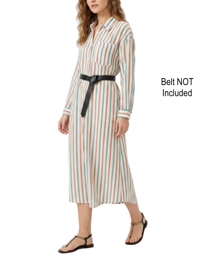 Trendy & Timeless  Long Sleeve Stripped Button Front Dresses - B6-DRESS-73